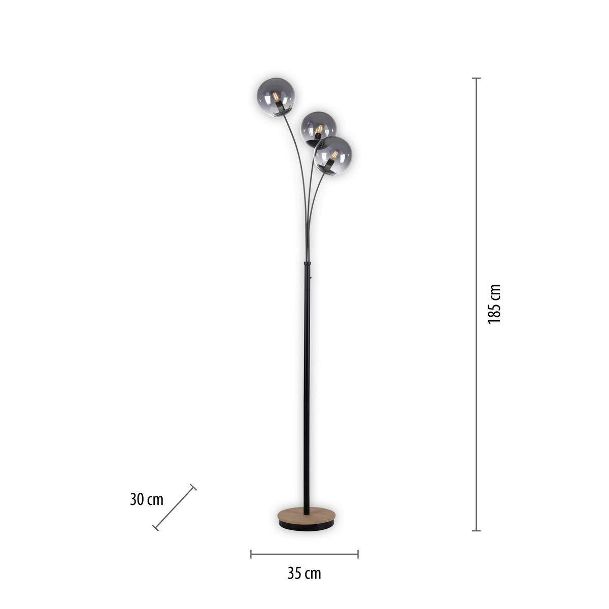 STEHLEUCHTE 35/30/185 cm    - Schwarz, Natur, Glas/Holz (35/30/185cm)