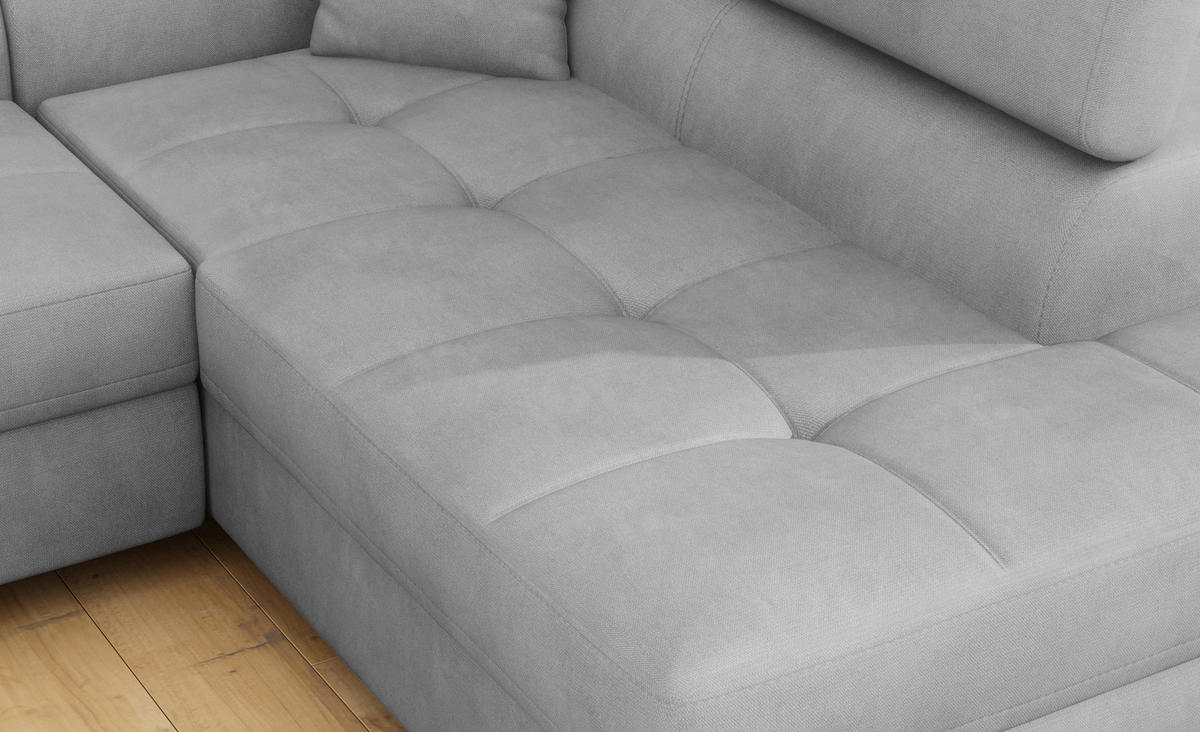 ECKSOFA ANTON in Flachgewebe Grau  272/203 cm  - Silberfarben/Grau, Design, Textil/Metall (272/203cm) - MID.YOU