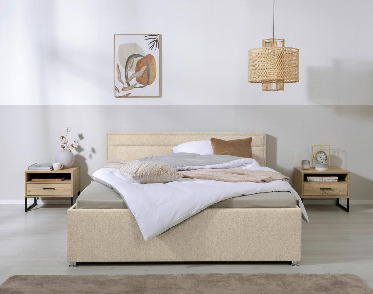 OBLAZINJENA POSTELJA 160 cm   x 200 cm  , les, kovina, umetna masa, tekstil bež  - bež, Moderno, kovina/umetna masa (160/200cm) - MID.YOU