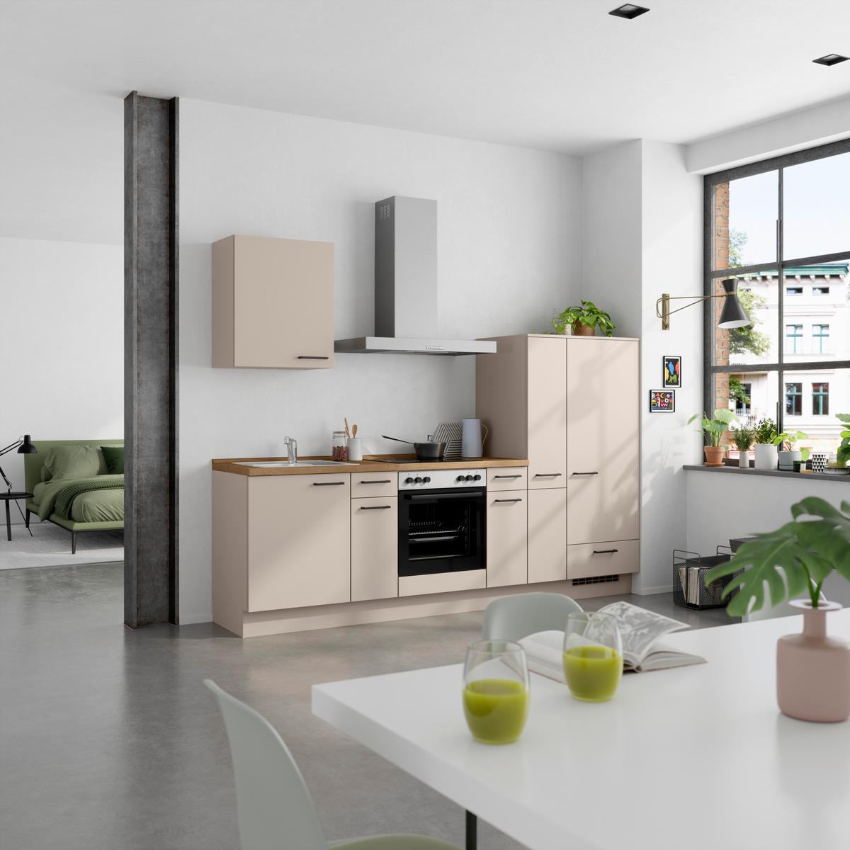KÜCHENBLOCK Easytouch 270 cm  in Eichefarben, Sandfarben  - Sandfarben/Eichefarben, MODERN, Holzwerkstoff/Metall (270cm) - Nobilia