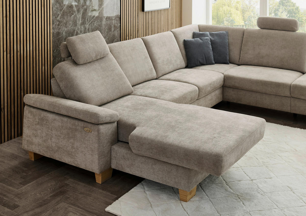 WOHNLANDSCHAFT Beldomo System in Flachgewebe Beige  - Eichefarben/Beige, KONVENTIONELL, Holz/Textil (235/316/167cm) - Beldomo System