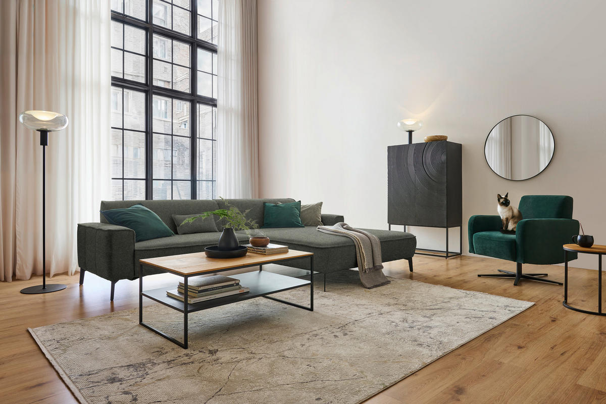 ECKSOFA in Flachgewebe Dunkelgrün  - Dunkelgrün/Schwarz, Design, Textil/Metall (285/190cm) - Johann Jakob