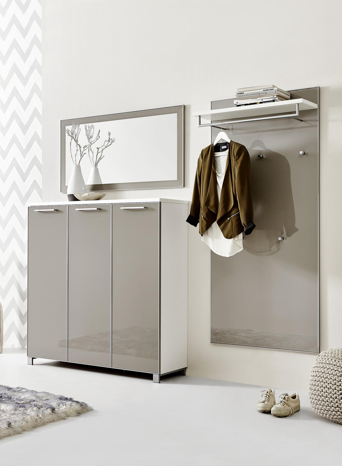 GARDEROBENPANEEL  in 80/170/27 cm  - Taupe/Weiß, Design, Glas/Holzwerkstoff (80/170/27cm)