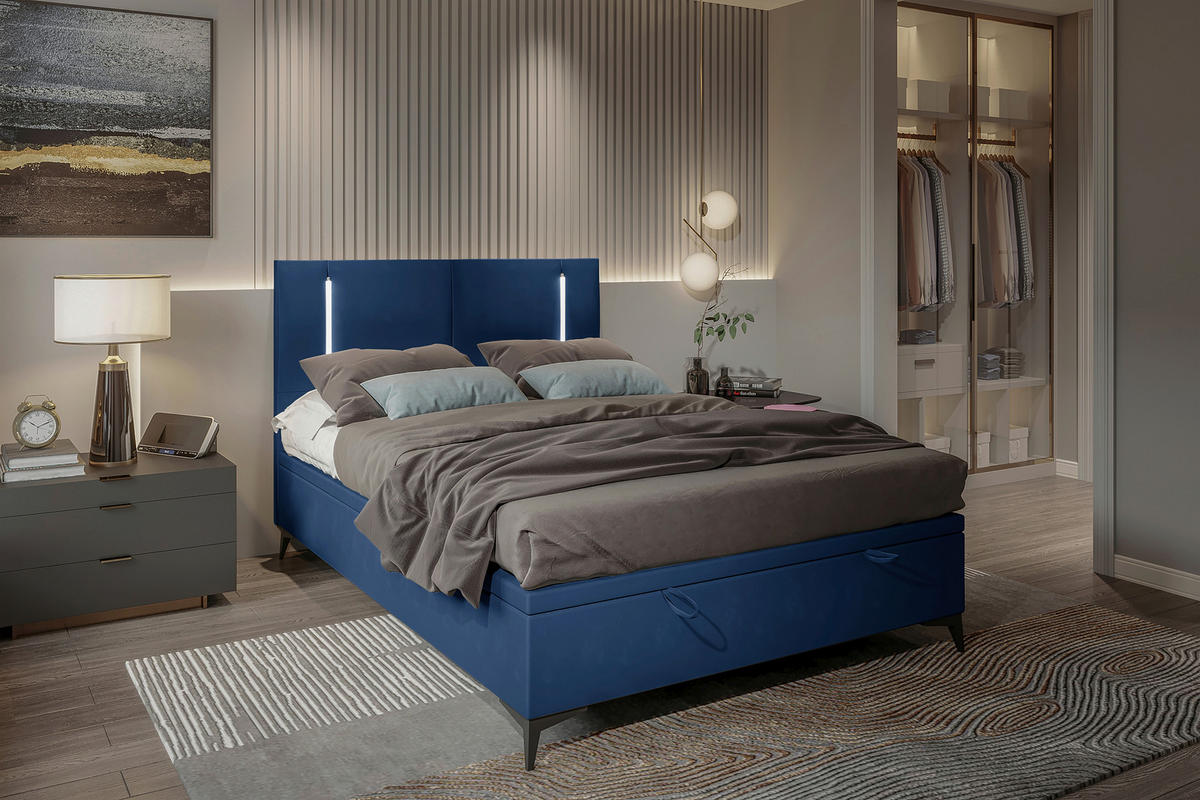 BOXBETT 140/200 cm  in Dunkelblau  - Schwarz/Dunkelblau, KONVENTIONELL, Textil/Metall (140/200cm) - Modante