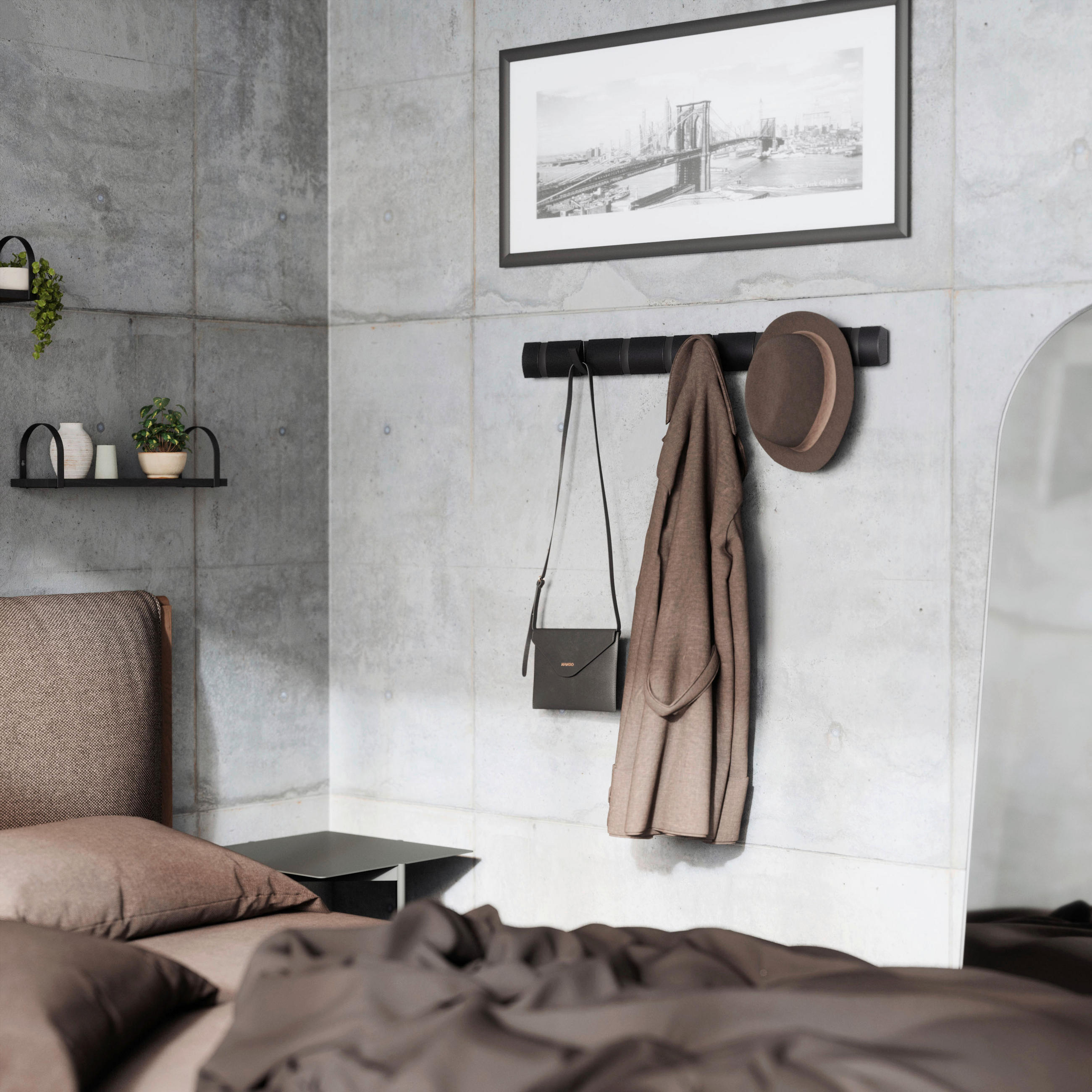 WANDGARDEROBE  in Esche Schwarz  - Schwarz, Design, Holz/Kunststoff (6,4/3,2/81,3cm) - Umbra