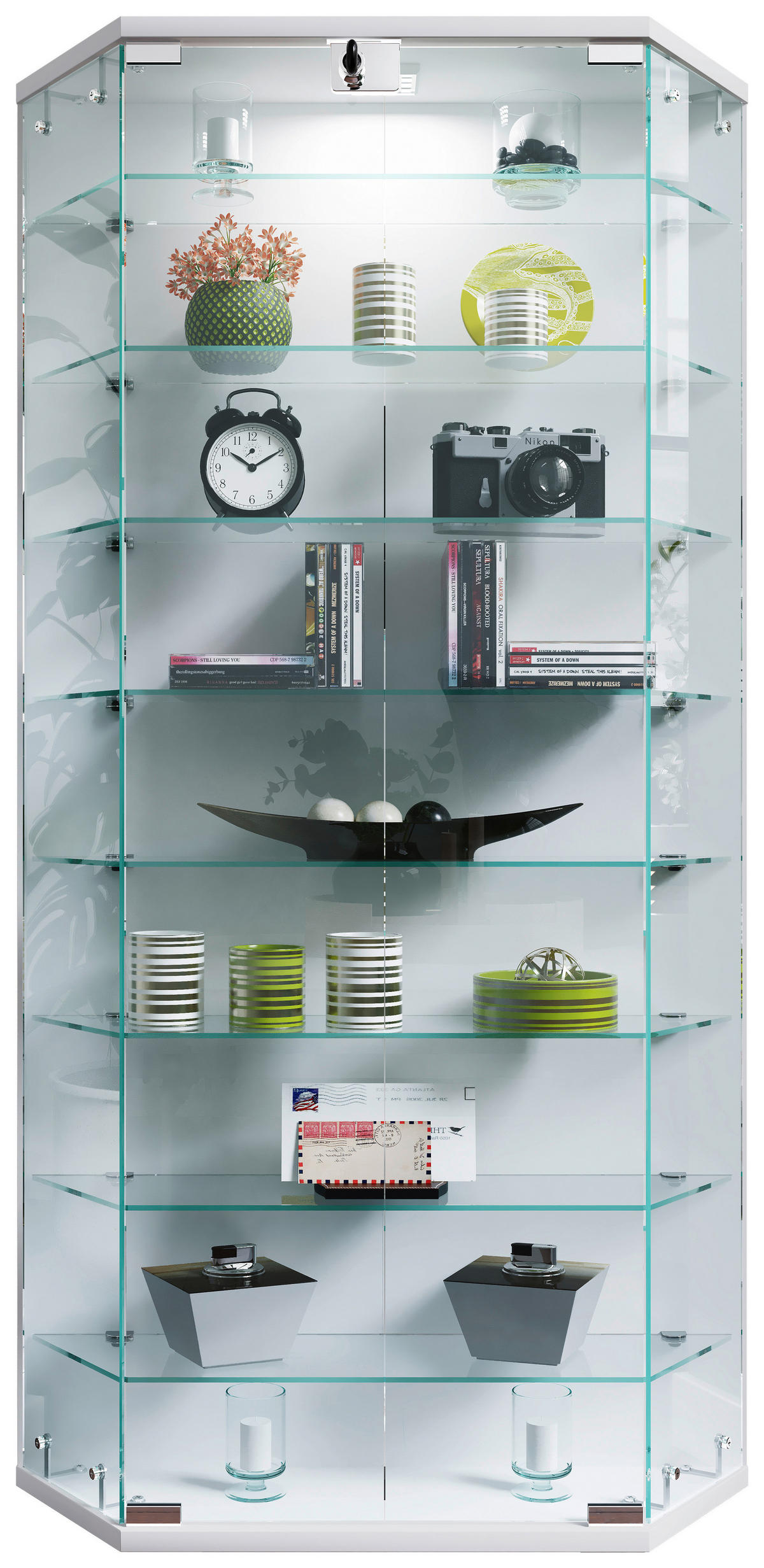 VITRINE in Weiss  - Weiss/Transparent, Design, Glas/Holzwerkstoff (83/114/17cm) - MID.YOU