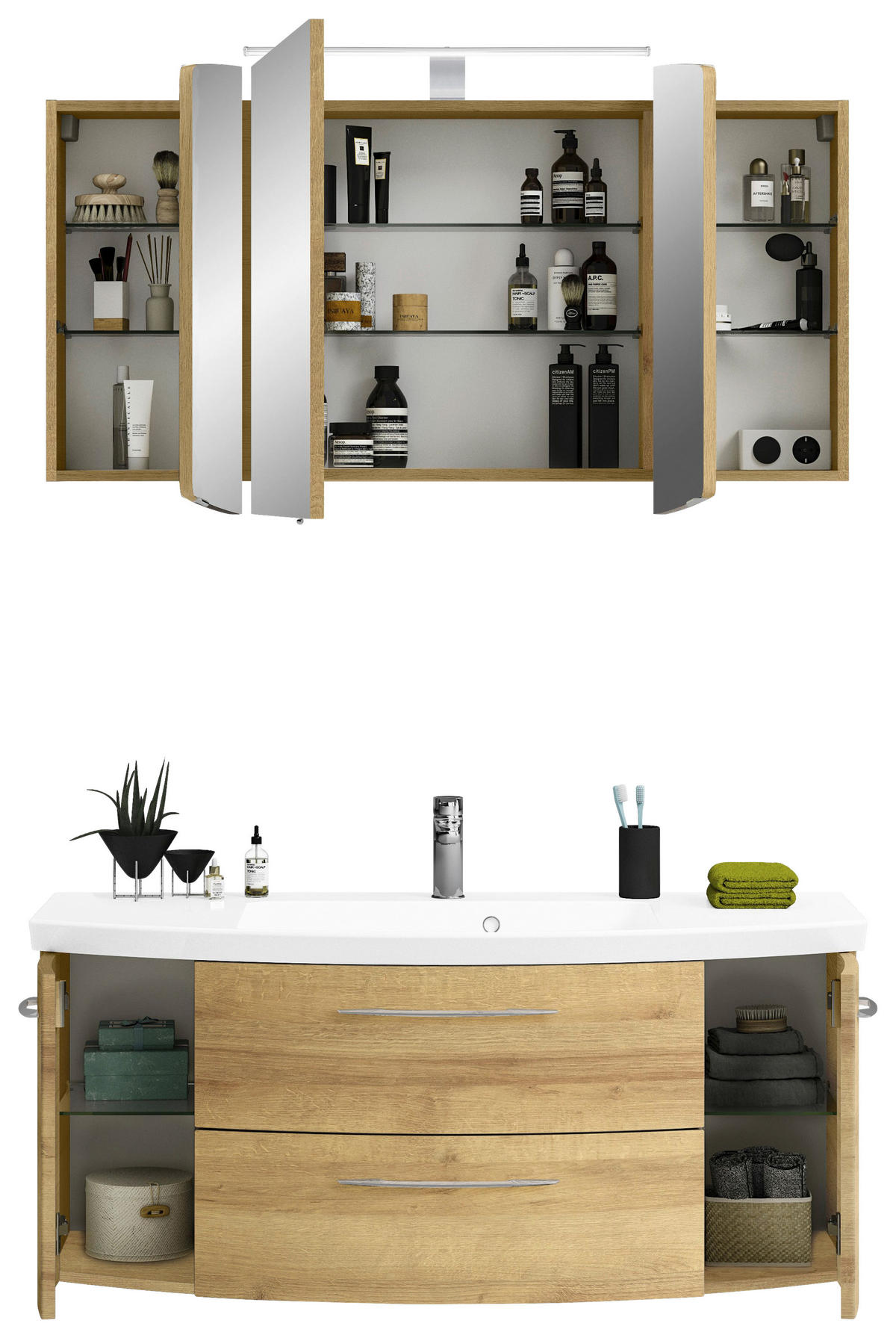 BADEZIMMER 3-teilig  in 121 cm  - Chromfarben/Eichefarben, KONVENTIONELL, Glas/Holzwerkstoff (121cm) - Pelipal