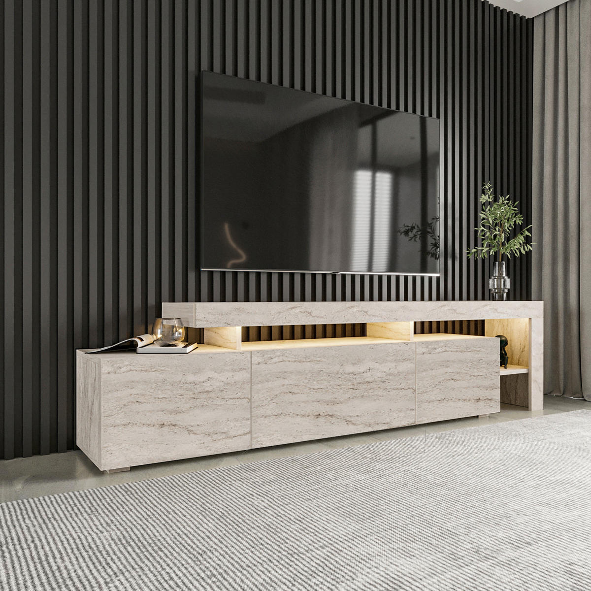 LOWBOARD Beliz TV-Schrank  in 192/53/37 cm  - Beige, Design, Holzwerkstoff (192/53/37cm) - Livetastic