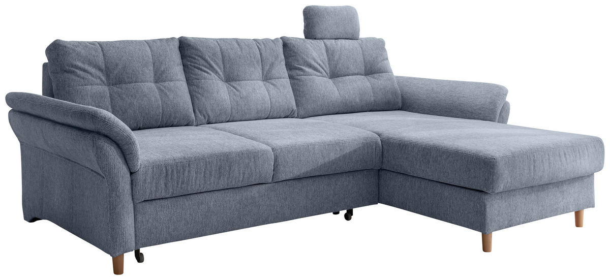 ECKSOFA in Chenille Hellblau  - Naturfarben/Hellblau, Modern, Holz/Textil (250/176cm) - Livetastic