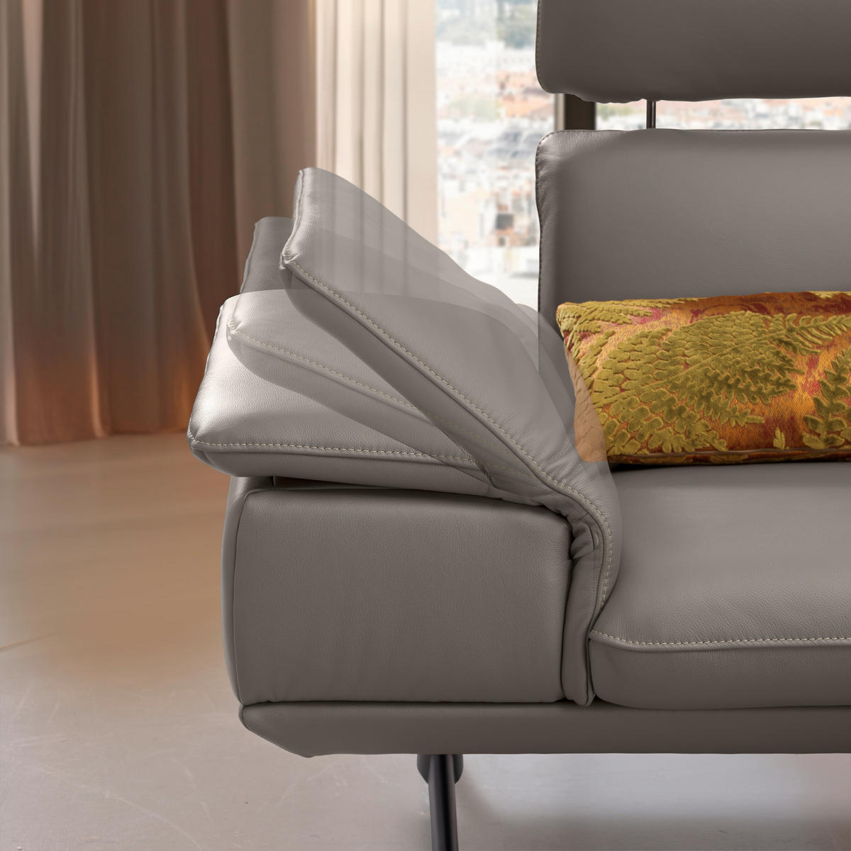 ECKSOFA in Echtleder Graubraun  239/150 cm  - Graubraun/Beige, Design, Leder/Metall (239/150cm) - Koinor
