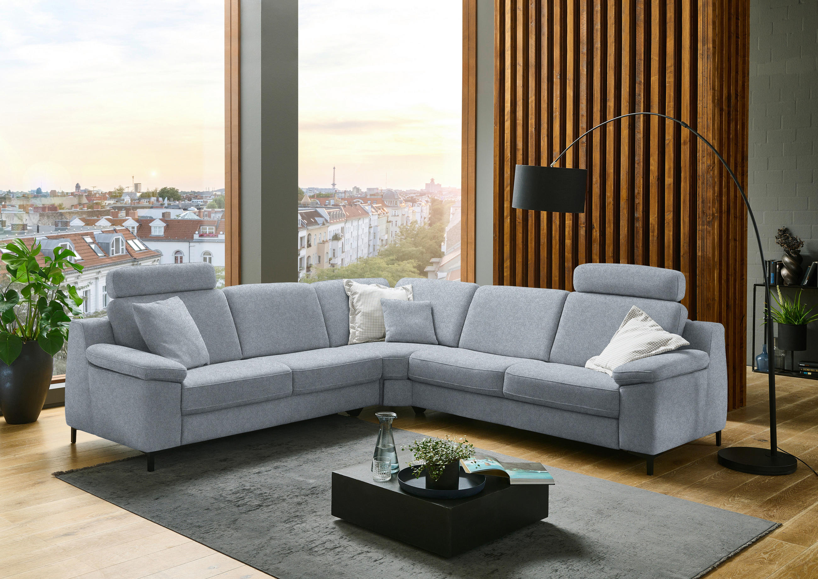 ECKSOFA in Chenille Grau  278/278 cm  - Schwarz/Grau, Design, Textil/Metall (278/278cm) - Valdera