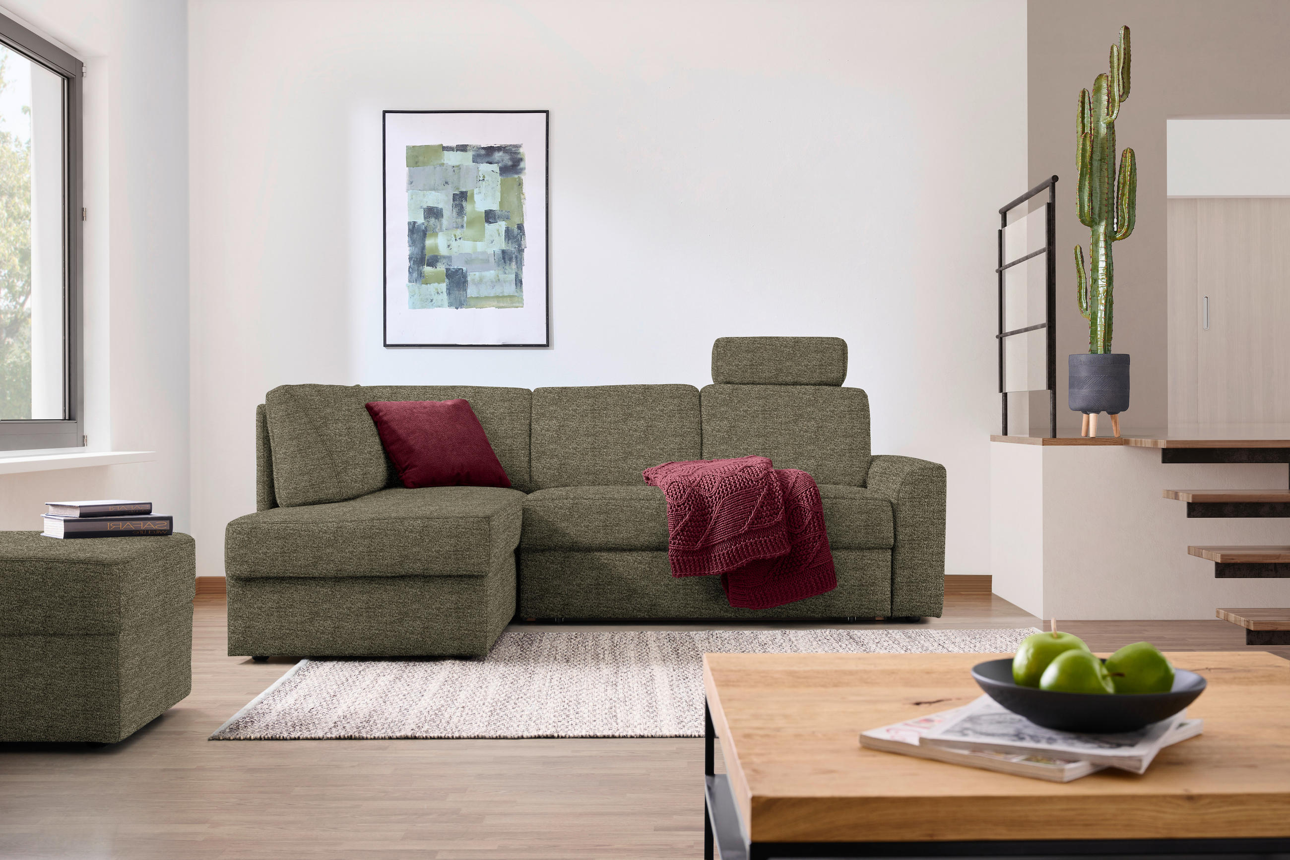 ECKSOFA in Webstoff Hellbraun  - Hellbraun/Schwarz, Konventionell, Kunststoff/Textil (165/224cm) - Xora