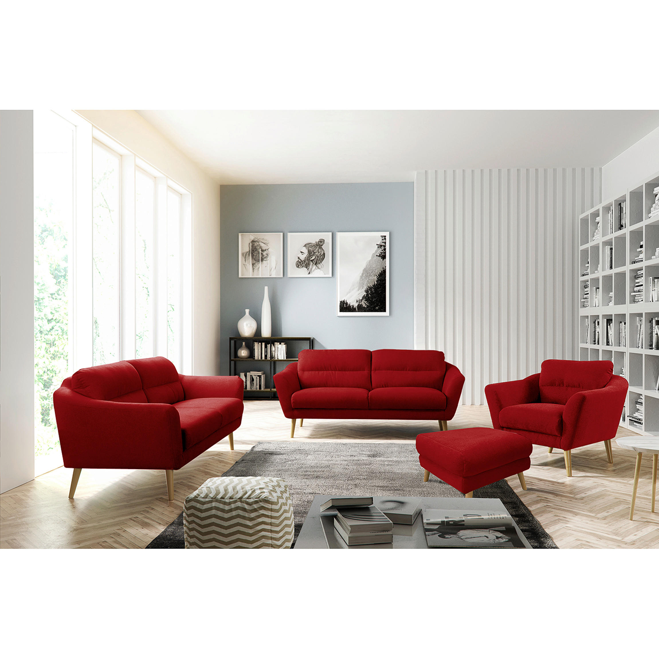 HOCKERTextil Rot  - Buchefarben/Rot, Design, Holz/Textil (61/49/65cm) - Livetastic