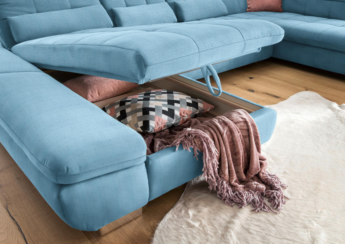 WOHNLANDSCHAFT in Mikrofaser Pastellblau  - Chromfarben/Pastellblau, Design, Kunststoff/Textil (204/350/211cm) - Xora