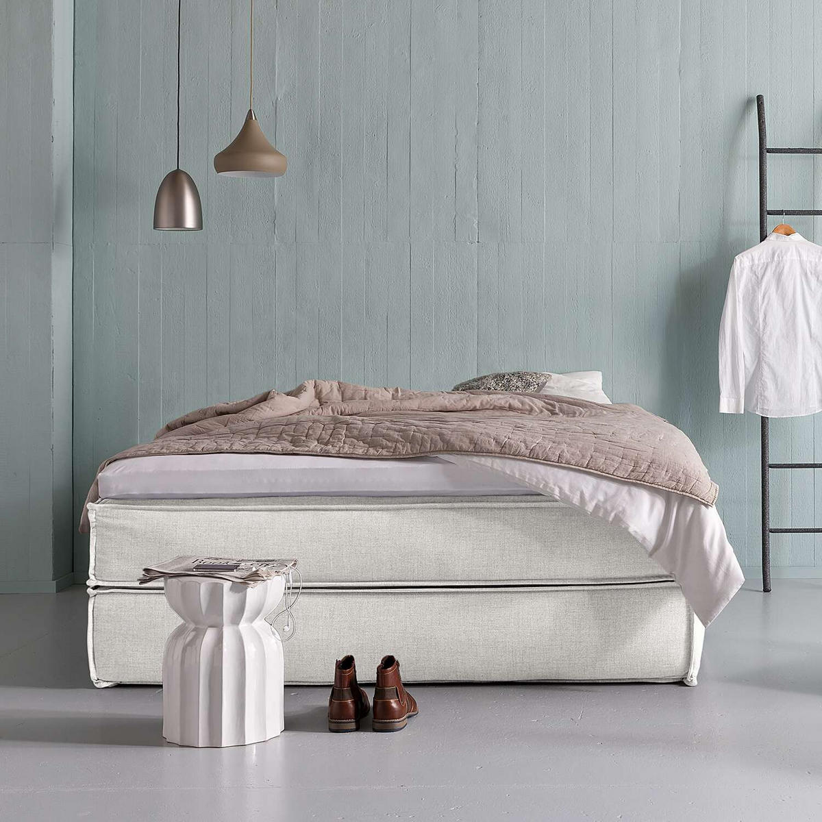 BOXSPRINGBETT 160/200 cm  in Creme  - Creme/Schwarz, Design, Textil (160/200cm) - home24