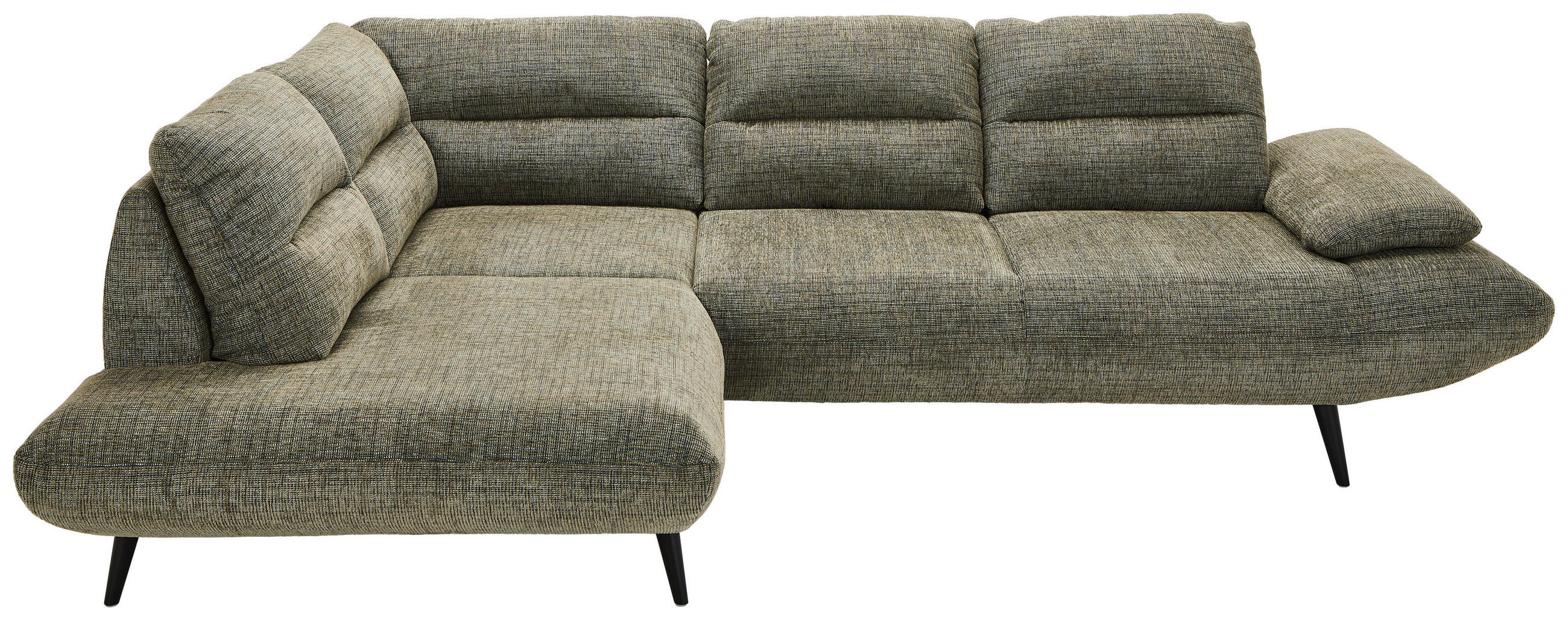 ECKSOFA 213/286 cm  in Chenille Olivgrün Rücken echt, Sitztiefenverstellung  213/286 cm  - Schwarz/Olivgrün, Design, Textil/Metall (213/286cm) - Welnova