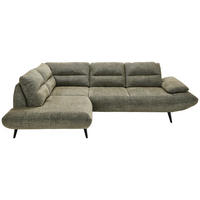 ECKSOFA 213/286 cm  in Chenille Olivgrün Rücken echt, Sitztiefenverstellung  213/286 cm  - Schwarz/Olivgrün, Design, Textil/Metall (213/286cm) - Welnova