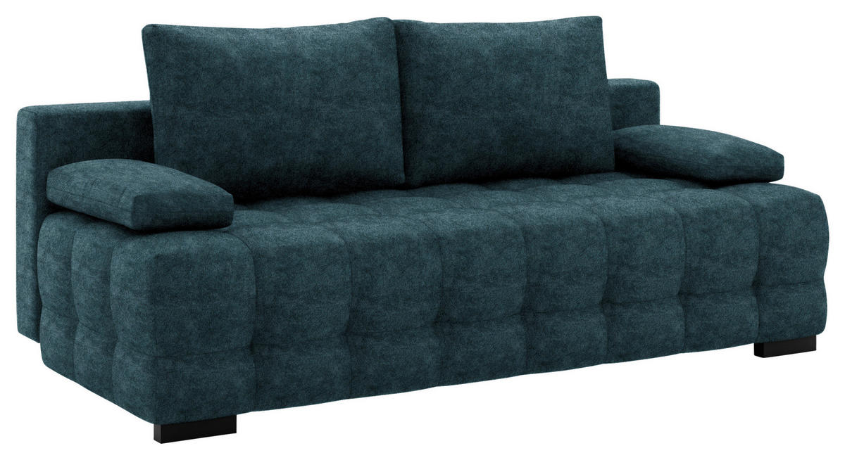 SCHLAFSOFA in Velours Blau  - Blau/Schwarz, KONVENTIONELL, Kunststoff/Textil (209/96/100cm) - Stylife