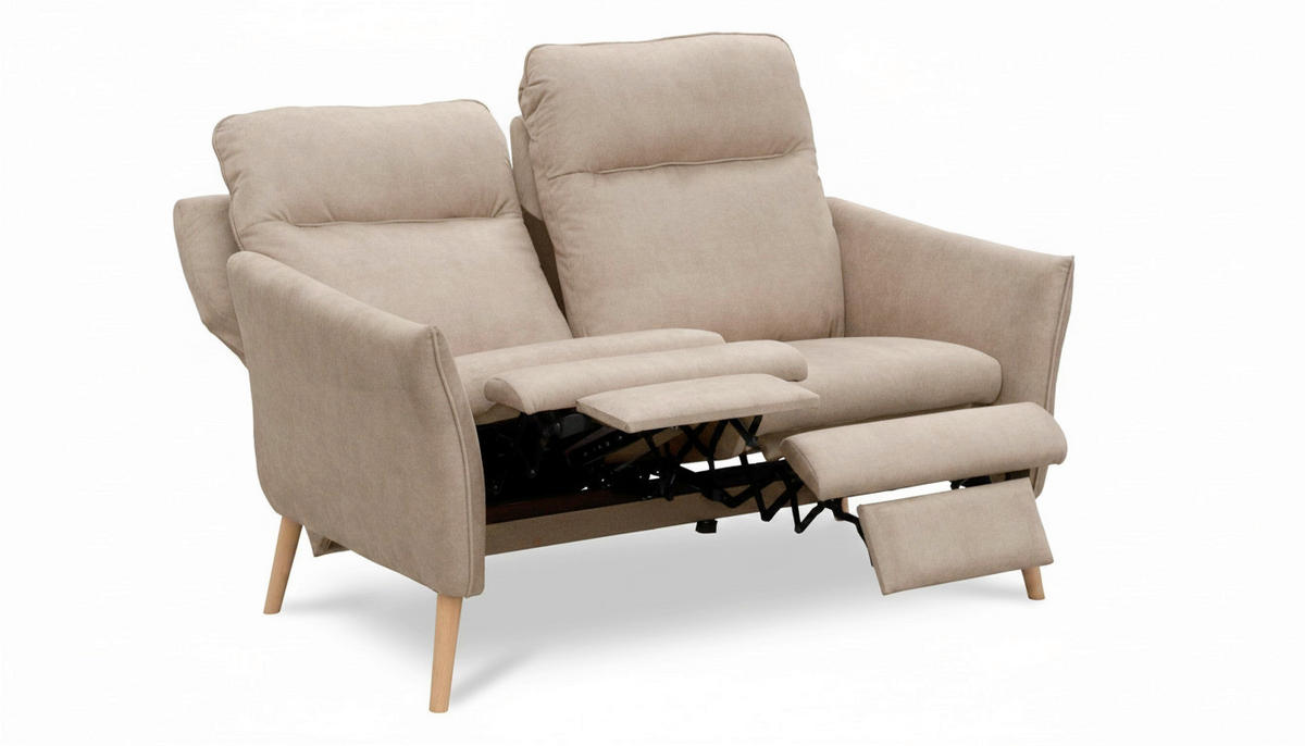 2-SITZER-SOFA Mikrofaser Beige  - Beige/Buchefarben, Design, Holz/Textil (145/110/92cm) - Livetastic