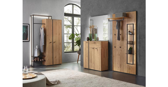 GARDEROBENSCHRANK 128,9/210,3/37 cm - Dunkelgrau/Eichefarben, Natur, Holz/Metall (128,9/210,3/37cm) - Valnatura
