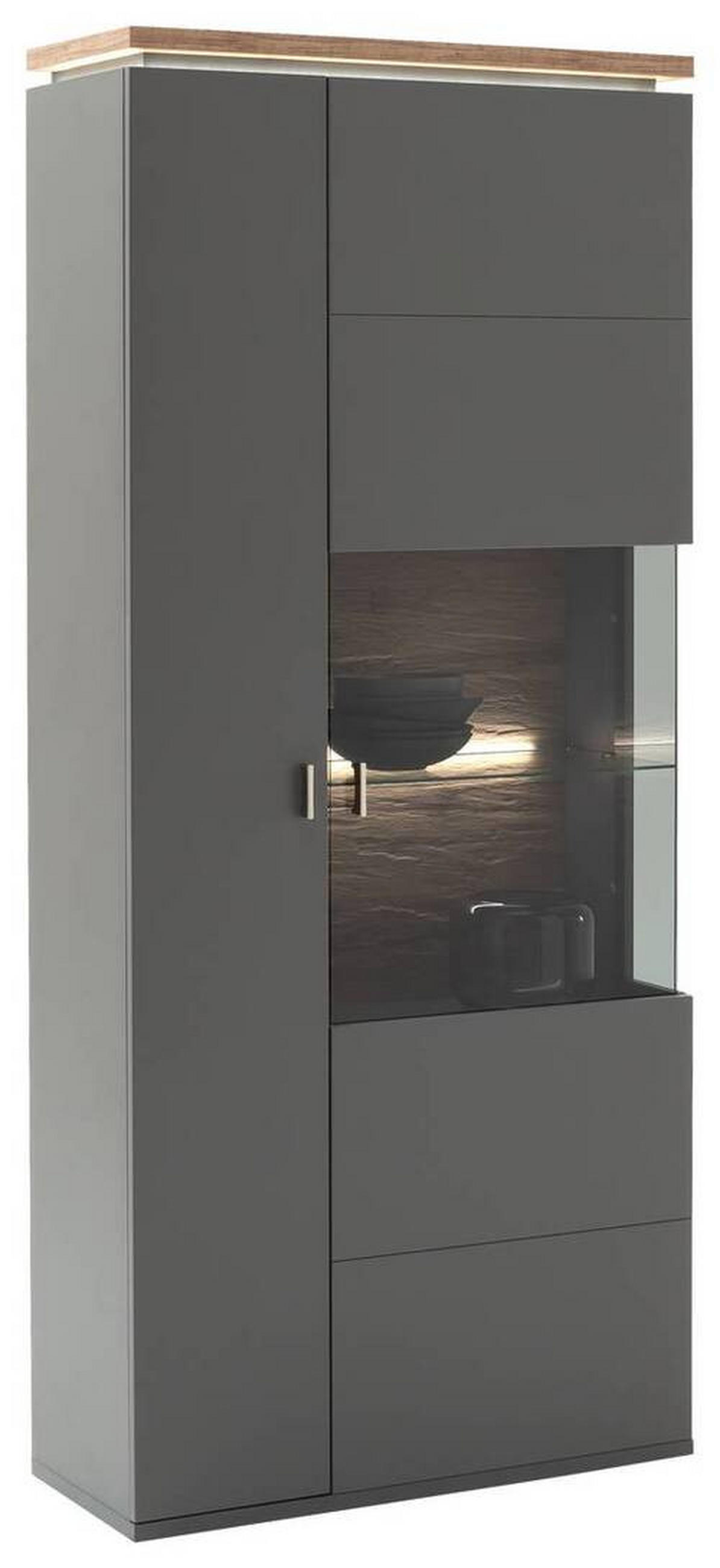 VITRIN szürke, Wotan tölgy  - Wotan tölgy/szürke, Design, faalapú anyag/Üveg (90/208/37cm) - Stylife