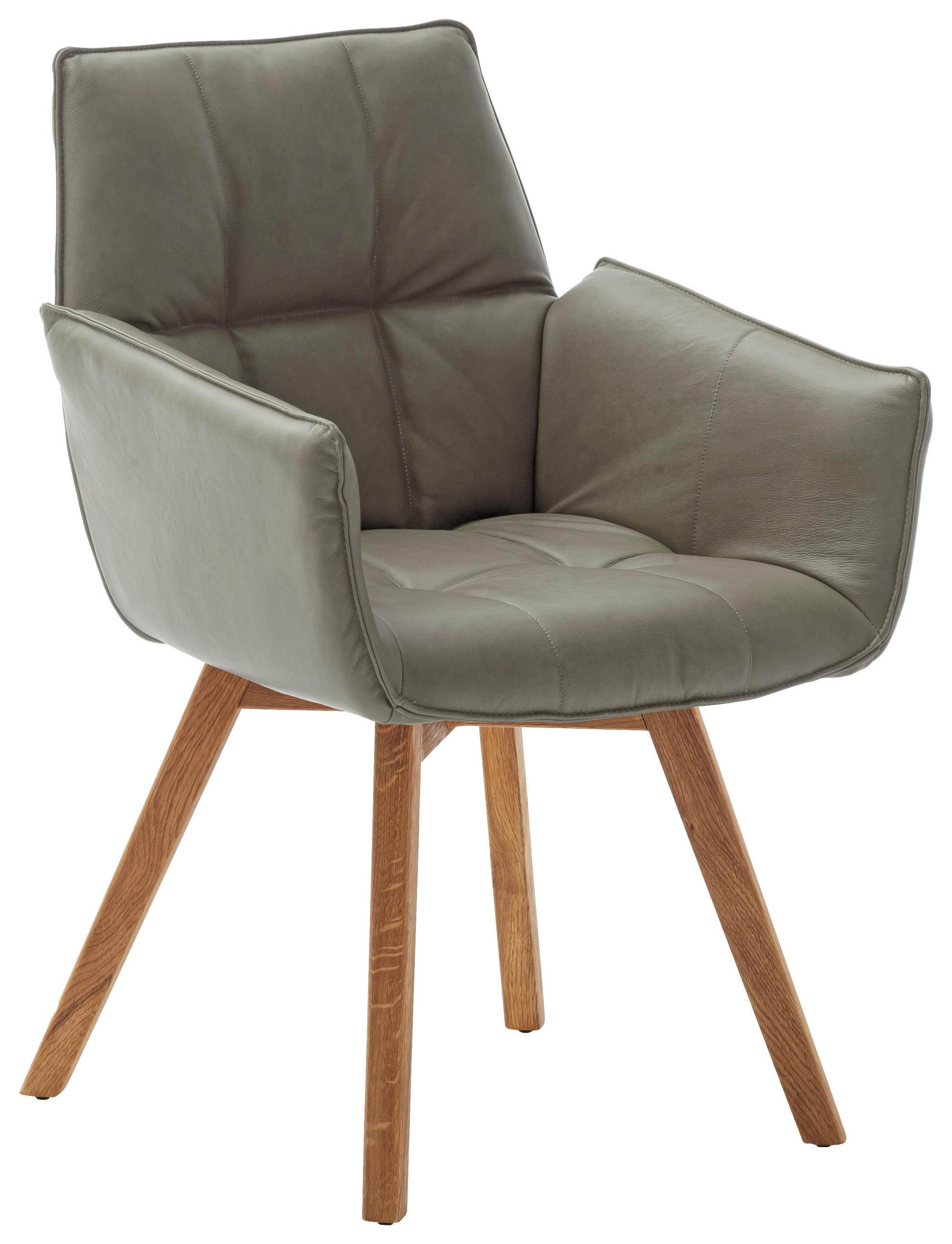 ARMLEHNSTUHL  Lederauswahl, Typenauswahl, Gestellauswahl, Sitzfläche 180° drehbar  Echtleder  Grau  - Wildeiche/Grau, Konventionell, Leder/Holz (61/87/63cm) - Linea Natura
