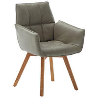 ARMLEHNSTUHL  Lederauswahl, Typenauswahl, Gestellauswahl, Sitzfläche 180° drehbar  Echtleder  Grau  - Wildeiche/Grau, Konventionell, Leder/Holz (61/87/63cm) - Linea Natura
