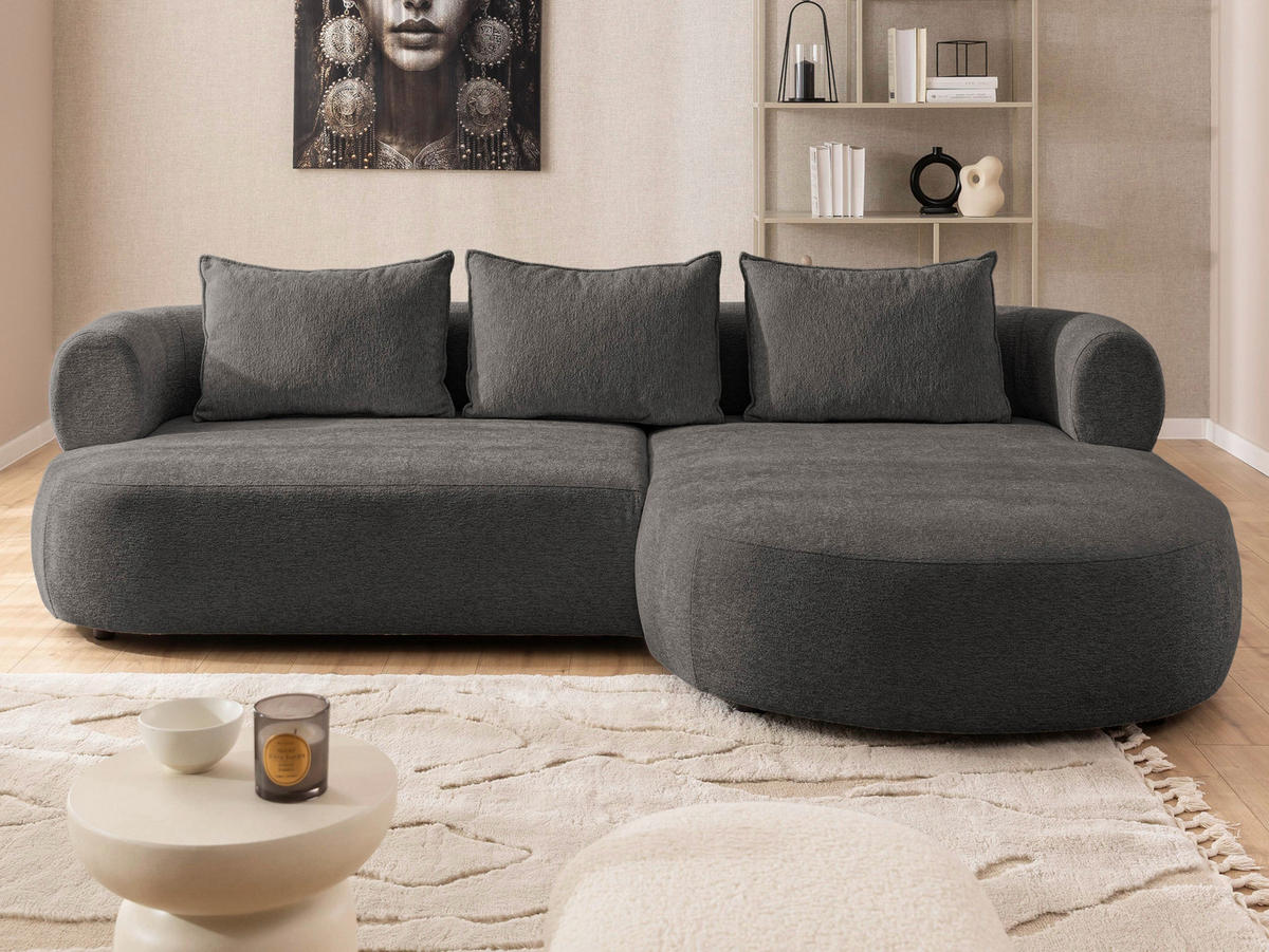 ECKSOFA in Chenille Anthrazit  - Anthrazit/Schwarz, Design, Kunststoff/Textil (256/156cm) - Livetastic