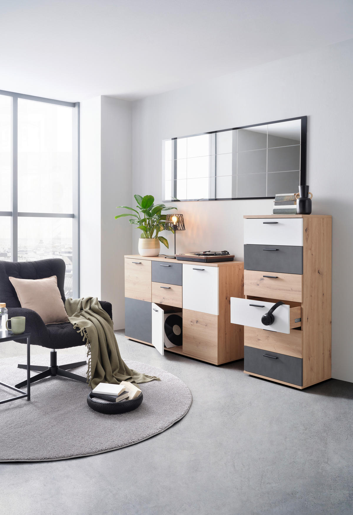 KOMODA,  - Moderno, umetna masa/leseni material (52/125/40cm) - Carryhome