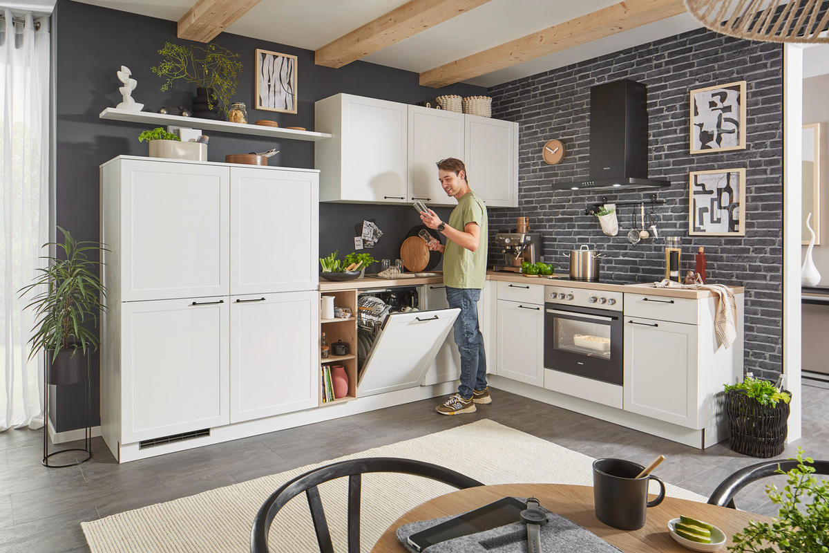 EINBAUKÜCHE   - Weiß, ROMANTIK / LANDHAUS, Holzwerkstoff/Metall - Welnova