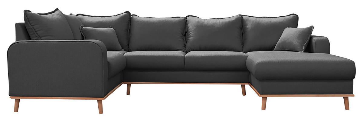 WOHNLANDSCHAFT in Textilgeflecht Dunkelgrau  - Wengefarben/Dunkelgrau, Design, Holz/Textil (167/296/170cm) - Livetastic