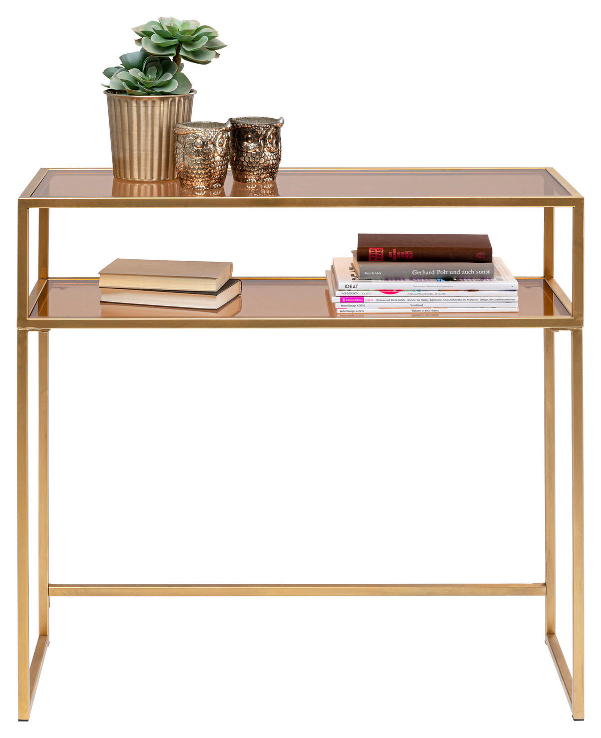 KONSOLENTISCH Goldfarben, Hellbraun  - Hellbraun/Goldfarben, Design, Glas/Metall (85/30/80cm) - Kare-Design