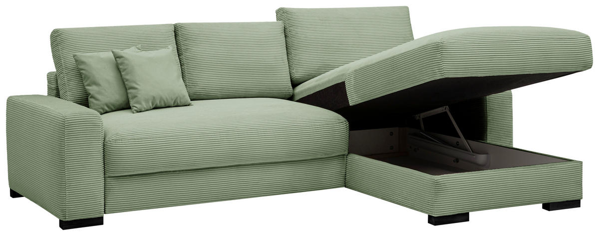 ECKSOFA Mintgrün Cord  - Schwarz/Mintgrün, Design, Holz/Textil (264/184cm) - Stylife