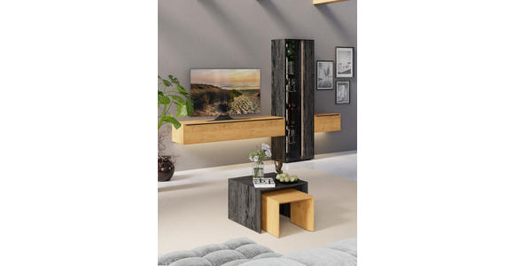 WOHNWAND  in Schwarz, Eichefarben  306/205,5/39,5 cm  - Eichefarben/Anthrazit, Natur, Glas/Holz (306/205,5/39,5cm) - Valnatura