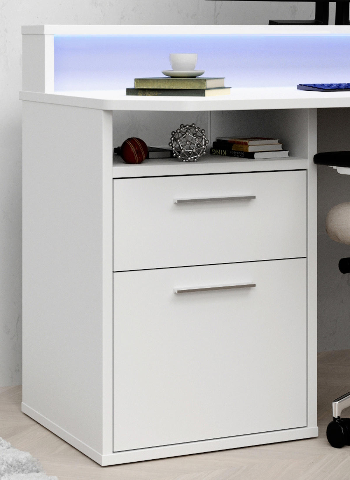 GAMING MIZA kovina, umetna masa, leseni material bela  - bela/barve aluminija, Moderno, kovina/umetna masa (160/91/72cm) - MID.YOU