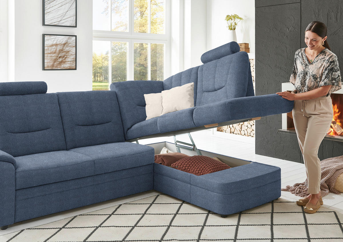 ECKSOFA Chenille Blau  - Blau/Schwarz, Konventionell, Kunststoff/Textil (235/185cm) - Beldomo Comfort