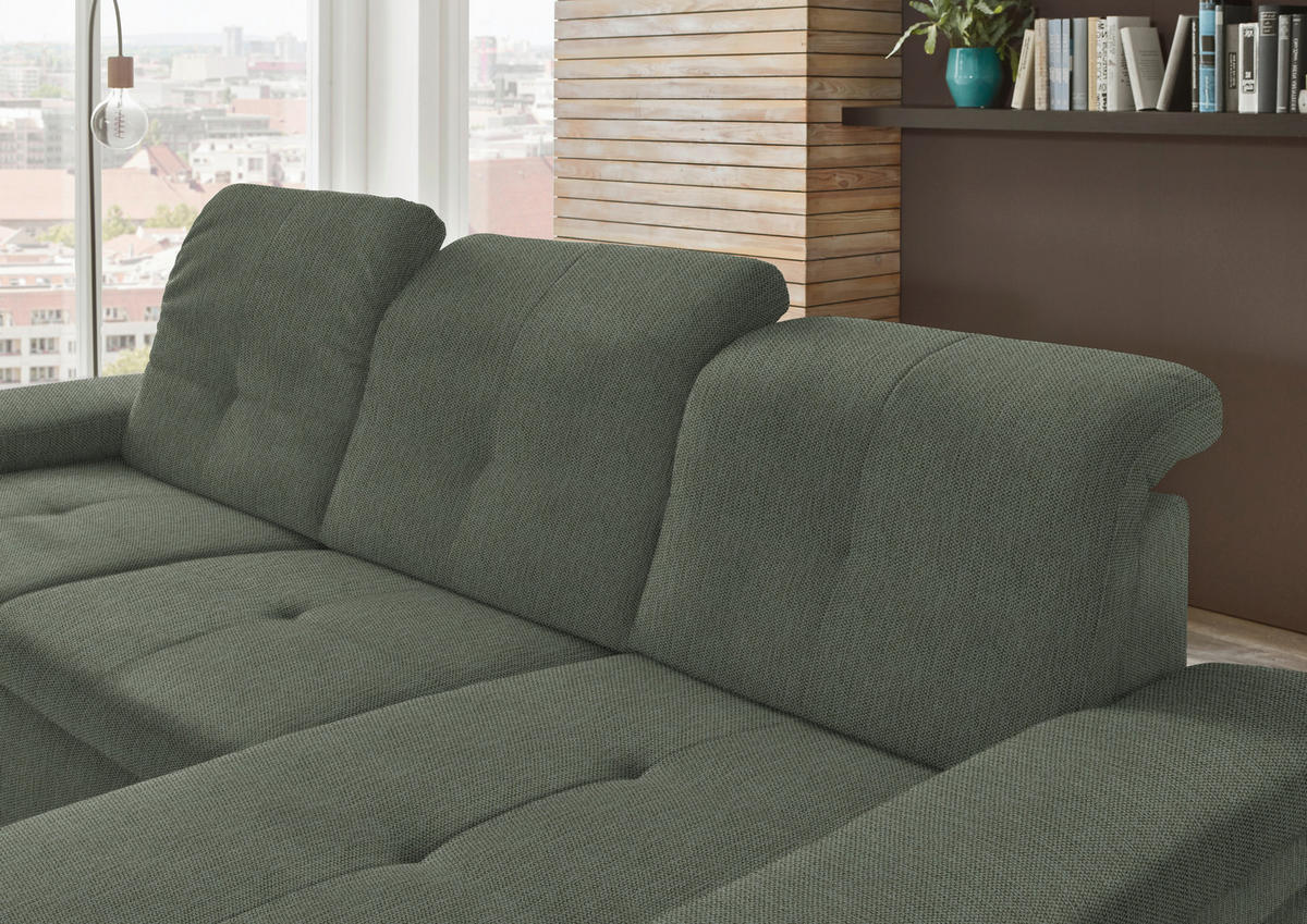 ECKSOFA in Flachgewebe Dunkelgrün  - Dunkelgrün/Schwarz, Design, Textil/Metall (297/174cm) - Beldomo Style