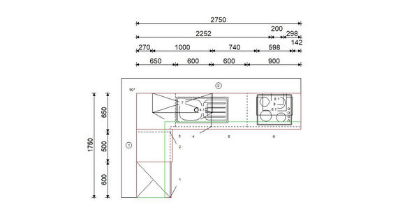 ECKKÜCHE 175/275 cm in Graphitfarben, Eichefarben - Eichefarben/Schwarz, Design, Holzwerkstoff/Metall (175/275cm) - Xora