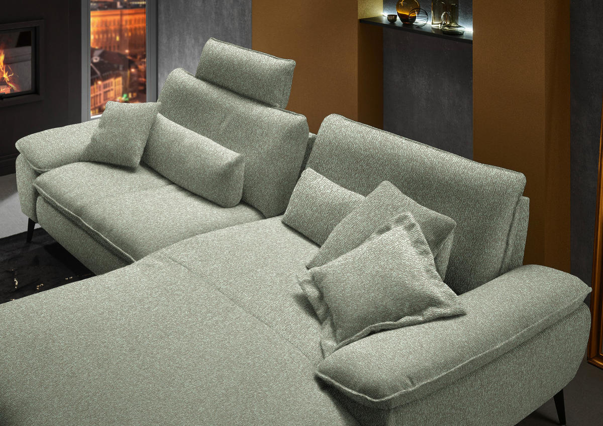 ECKSOFA in Webstoff Hellgrün  - Schwarz/Hellgrün, Design, Textil/Metall (295/197cm) - Valdera