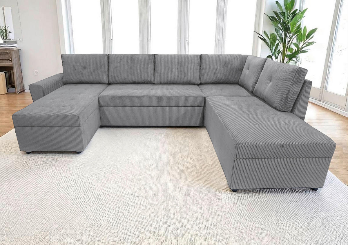 WOHNLANDSCHAFT TERMOLI Hellgrau Cord  - Hellgrau/Schwarz, Design, Kunststoff/Textil (155/297/212cm) - MID.YOU