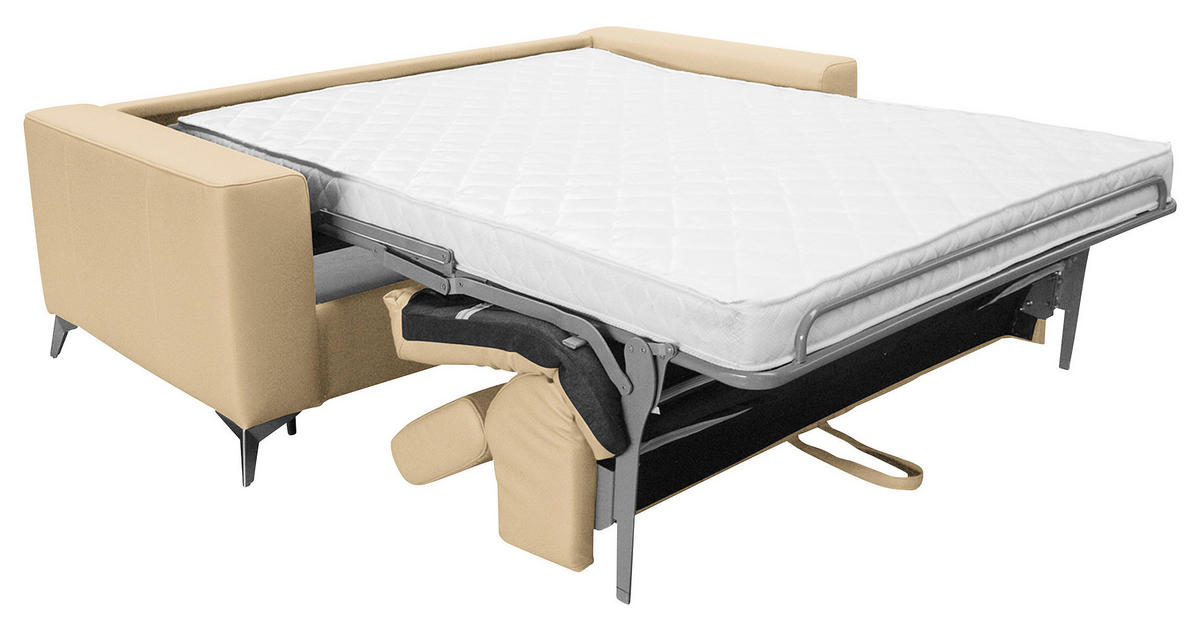 SCHLAFSOFA Beige Echtleder Lederlook  - Beige/Silberfarben, Design, Leder/Textil (206/95/101cm) - Livetastic