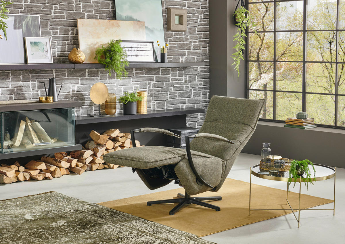 RELAXSESSEL in Textil Dunkelgrün  - Dunkelgrün/Schwarz, Design, Textil/Metall (66/110-114/84cm) - Moderano