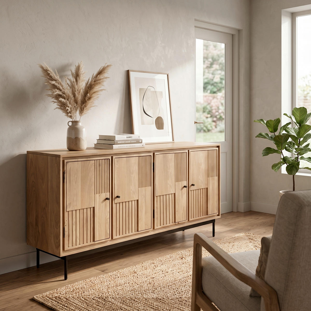 SIDEBOARD  160/80/40 cm  - Schwarz/Naturfarben, Design, Holz/Metall (160/80/40cm) - MID.YOU
