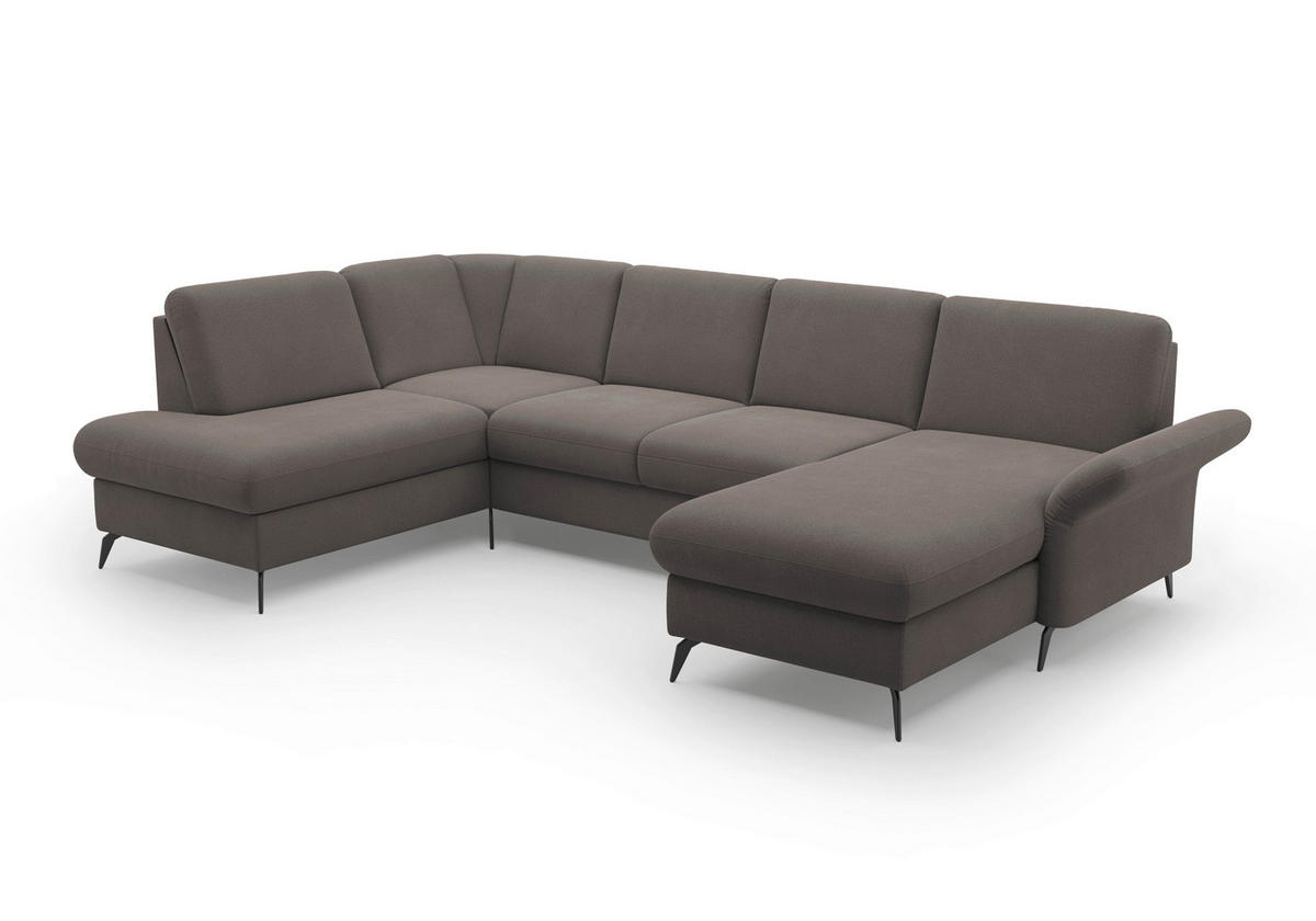 WOHNLANDSCHAFT Graphitfarben Flachgewebe  - Schwarz/Graphitfarben, KONVENTIONELL, Textil/Metall (195/314/164cm) - Sit & More