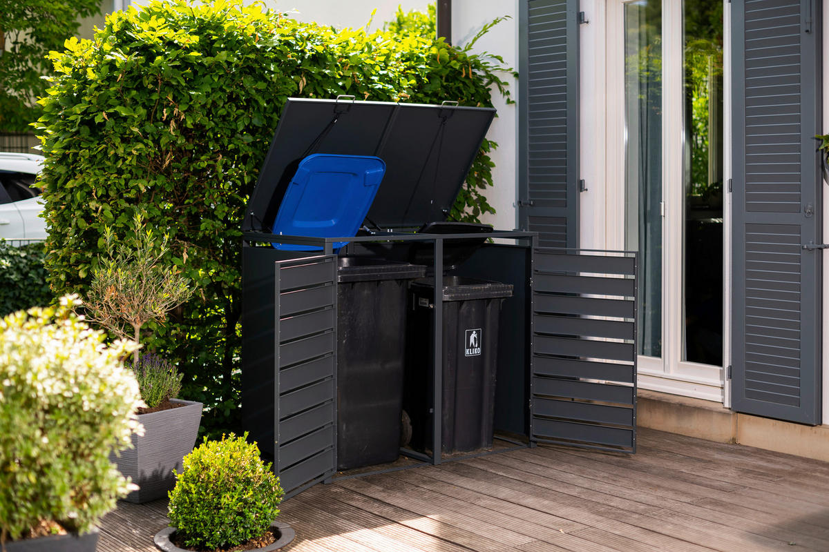 MÜLLTONNENBOX - Anthrazit/Naturfarben, Basics, Metall (80/116/132cm) - Ambia Garden