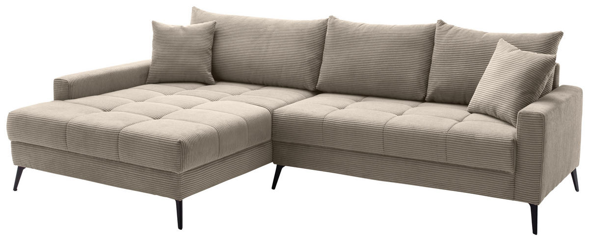 ECKSOFA Taupe Cord  - Taupe/Schwarz, KONVENTIONELL, Textil/Metall (173/280cm) - Hom`in