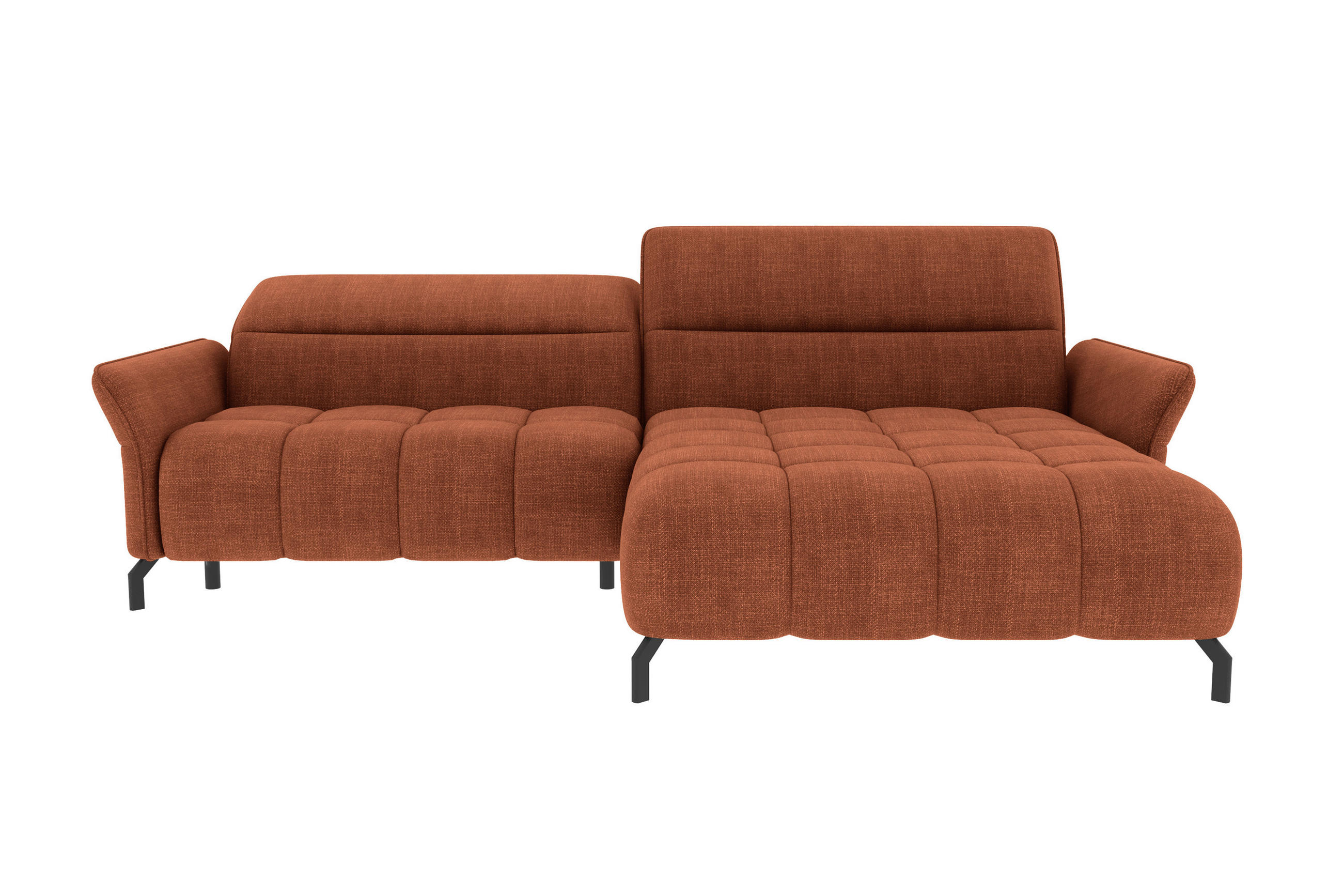 ECKSOFA Rostfarben Flachgewebe Rücken echt, Kopfteilverstellung, Sitztiefenverstellung  - Rostfarben/Schwarz, KONVENTIONELL, Textil/Metall (272/175cm) - Carryhome