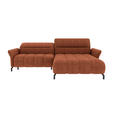 ECKSOFA Rostfarben Flachgewebe Rücken echt, Kopfteilverstellung, Sitztiefenverstellung  - Rostfarben/Schwarz, KONVENTIONELL, Textil/Metall (272/175cm) - Carryhome