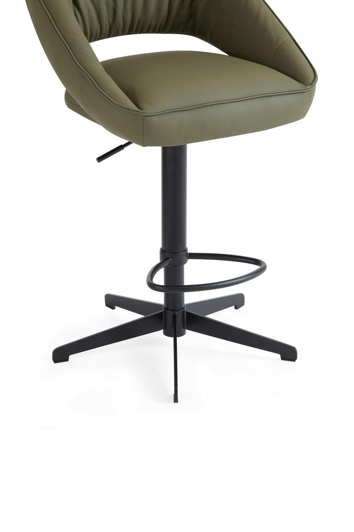 BARHOCKER Echtleder Grün, Schwarz Eisen Sitzfläche 360° drehbar, automatische Rückholfunktion  - Schwarz/Grün, Design, Leder/Metall (56/96-120/59cm) - Dieter Knoll