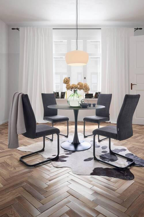 ESSTISCH in Metall, Glas 110/110/76 cm  - Schwarz, Design, Glas/Metall (110/110/76cm) - Carryhome